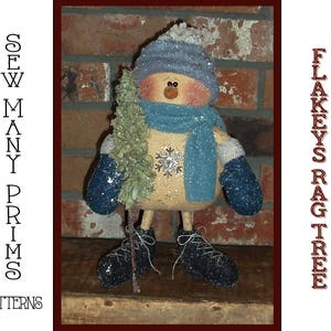 Primitive PATTERN Standing Snowman with Tree - Flakey's Rag Tree -  Sew Many Prims - instant download