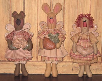 Primitive PATTERN Bear Bunny Raggedy - Lil Prim Pals - Sew Many Prims - instant download