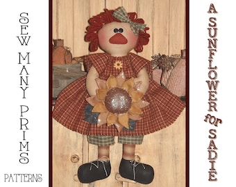 PATTERN - raggedy ann - fall - autumn- harvest - A Sunflower for Sadie - Sew Many Prims - instant download