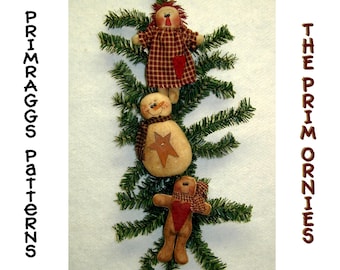 Primitive Ornament PATTERN Ginger Snowman & Rag Doll - The Prim Ornies - Primraggs -  instant download