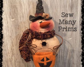 Halloween Snowman PATTERN Primitive Witch Ornament- Witchy Snowman Ornie - Sew Many Prims - instant download