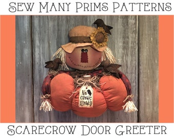 Scarecrow  PATTERN Pumpkin, Crows, Sunflower, Fall, Autumn - Scarecrow Door Greeter - Sew Many Prims - instant download