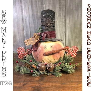 Primitive MUSTER Schneemann-Kopf-Mittelstück-Swirly Zuckerstangen - Sew Viele Prims - Instant download