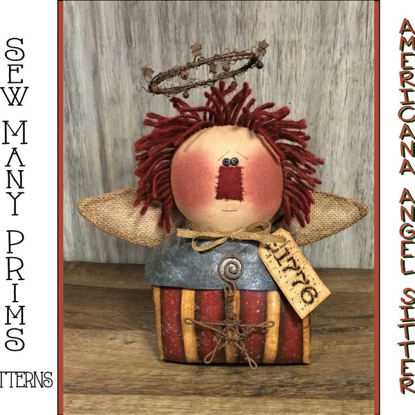 Primitive PATTERN Americana Angel Raggedy Doll Shelf Siter  - Sew Many Prims - instant download