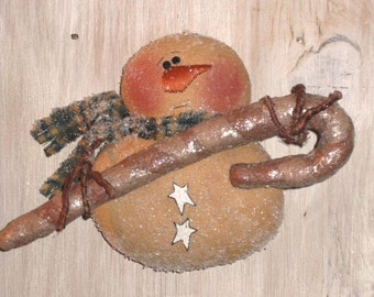 Primitive PATTERN Snowman holding Candy Cane - Twiggy's Treat - Sew Many Prims - instant download