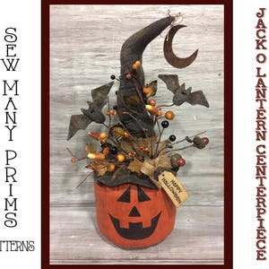 Primitive Halloween PATTERN JOL Witch Bat Moon - Jack O Lantern Centerpiece - Sew Many Prims - instant download