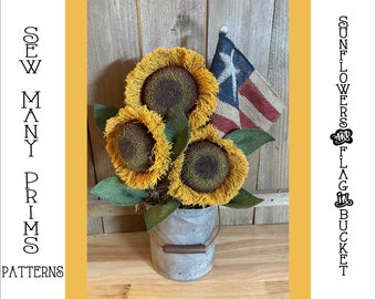 Sunflower Flag Bucket PATTERN, Americana, Autumn, Centerpiece - Sew Many Prims - instant download