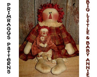 Primitieve pop PATROON Raggedy Ann 3 maten - Big, Little & Baby Doll Annie - Primraggs - instant download