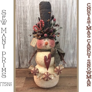 Primitive PATTERN Snowman Doll Sitter - Christmas Candy Snwoman - Sew Many Prims - instant download