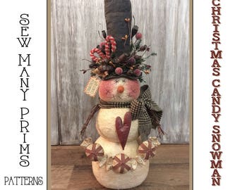 Primitive PATTERN Snowman Doll Sitter - Christmas Candy Snwoman - Sew Many Prims - instant download