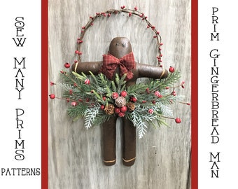 Gingerbread Man PATTERN, Primitive Christmas Ginger Wall Hanging or Door Greeter- Sew Many Prims - instant download