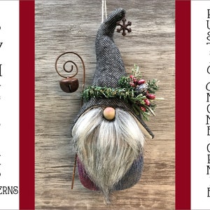 Rustic Gnome PATTERN, Christmas Tree Ornament, Ornie - Sew Many Prims - instant download