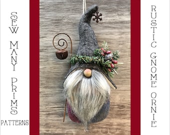 Rustic Gnome PATTERN, Christmas Tree Ornament, Ornie - Sew Many Prims - instant download