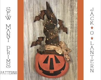 Primitive Halloween PATTERN Pumpkin, Bats, Grungy, Fall, Autumn - Jack-O-Lantern Door Greeter - Sew Many Prims - instant download
