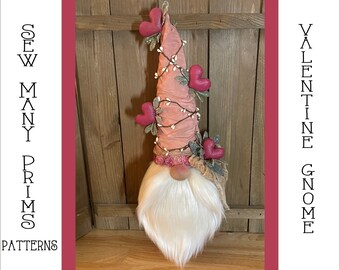 Primitive Valentine Gnome PATTERN, Door Greeter, Hearts, Roses, Winter, Wall Hanging - Sew Many Prims - instant download