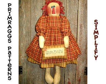 PATROON Primitieve Raggedy - Vereenvoudigen - Doek Rag Doll - Primraggs - direct downloaden