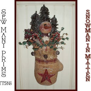 Primitive PATTERN Snowman Mitten Door Greeter - Snowman in Mitten - Sew Many Prims - instant download