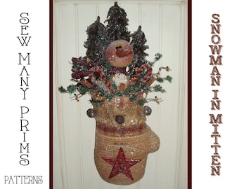 Primitive PATTERN Snowman Mitten Door Greeter - Snowman in Mitten - Sew Many Prims - instant download