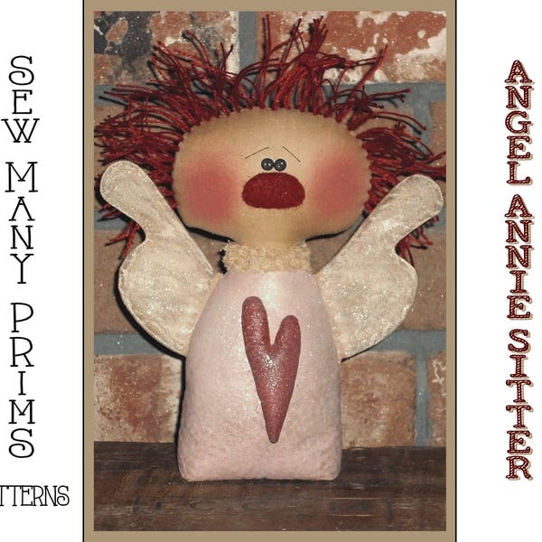 Primitive Doll PATTERN Valentine Raggedy - Angel Annie Shelf Sitter - Sew Many Prims - instant download