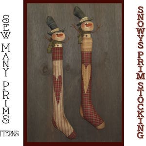 Primitive PATTERN Snowman in Skinny Stocking - Snowy's Prim Stocking - Sew Many Prims - instant download