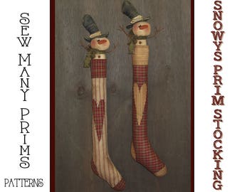 Primitive PATTERN Snowman in Skinny Stocking - Snowy's Prim Stocking - Sew Many Prims - instant download