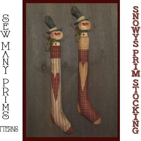 Primitive PATTERN Snowman in Skinny Stocking - Snowy's Prim Stocking - Sew Many Prims - instant download