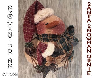 Primitive Santa Snowman PATTERN Crow, Ornament- Ornie - Sew Many Prims - instant download