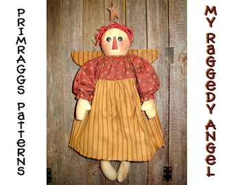 Primitive PATTERN Rag Doll - My Raggedy Angel - Primraggs - Door Greeter - instant download