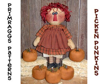 Primitive Fall PATTERN Prim Raggedy Ann Doll Pumpkins - Picken Punkins - Fall - Autumn - Primraggs - instant download