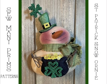 St. Patrick's Snowman PATTERN, Shamrock, Pot O' Gold, Ornament- St. Patrick's Snow Ornie - Sew Many Prims - instant download