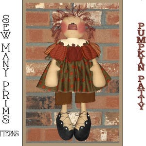 Primitive Rag Doll PATTERN - raggedy ann -autumn- harvest - pumpkin - Pumpkin Patty  - Sew Many Prims - instant download