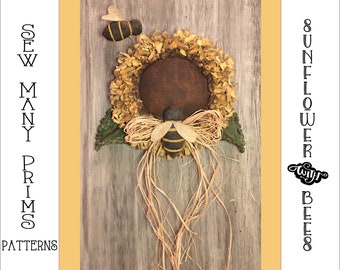 Primitive Sunflower Bees PATTERN, Door Greeter, Wall Hanging, Fall, Autumn - Sew Many Prims - instant download