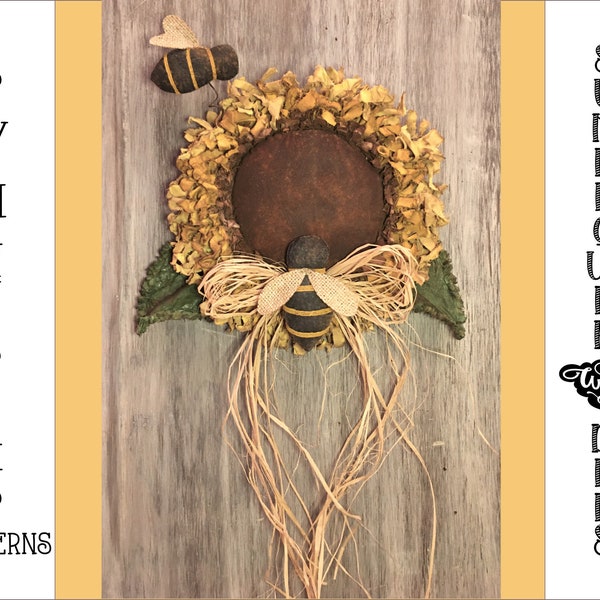 Primitive Sunflower Bees PATTERN, Door Greeter, Wall Hanging, Fall, Autumn - Sew Many Prims - instant download