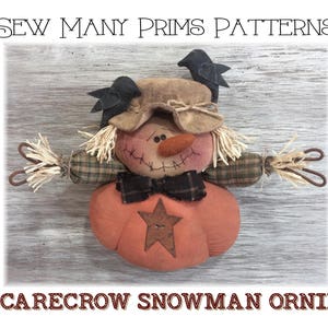 Patrón de espantapájaros primitivo Calabaza, Cuervos, Adorno, Otoño, Otoño - Espantapájaros Muñeco de nieve Ornie - Coser muchos Prims - descarga instantánea