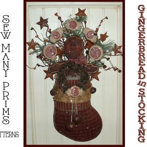 Primitive PATTERN Ginger Stocking Door Greeter - Gingerbread Man in Stocking -  instant download