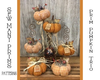 Pumpkin PATTERN, 3 types, frosted or plain, EASY, Thanksgiving, Fall, Autumn - Prim Pumpkin Trio - Sew Many Prims - instant download