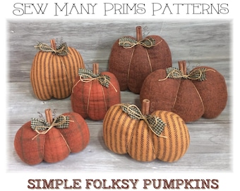 Pumpkin PATTERN, 2 types in 3 sizes, EASY, Thanksgiving, Fall, Autumn - Simple Folksy Pumpkins - Sew Many Prims - instant download