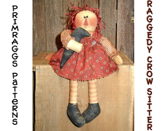 Primitive Annie PATTERN Prim Rag Doll - Raggedy Crow Sitter - Fall - Autumn - Primraggs - instant download