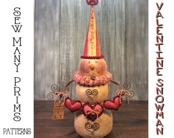 Valentine PATTERN Vintage Snowman with Whimsical Heart Garland -  Sew Many Prims - instant download