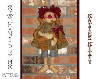 Primitive PATTERN raggedy ann holding a cat- Katie's Kitty - Sew Many Prims - instant download