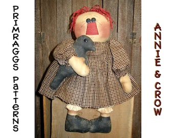 Prim Raggedy PATTERN Primitive Rag Doll - Annie & Crow - Fall - Autumn - Primraggs - instant download