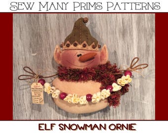 Primitive Elf Snowman PATTERN Popcorn Garland, Ornament- Ornie - Sew Many Prims - instant download