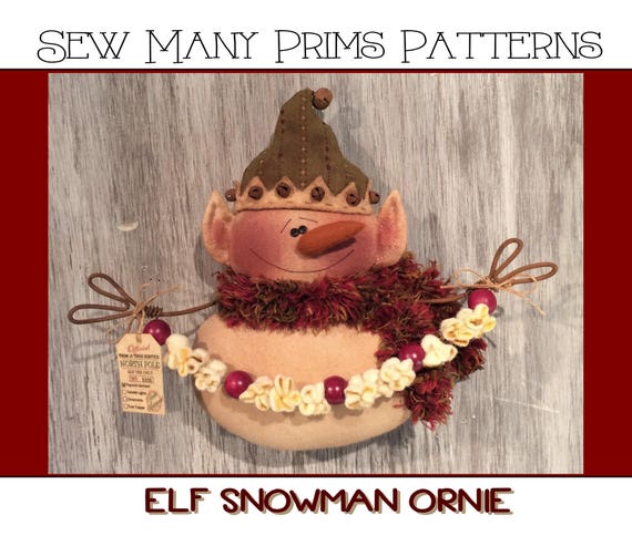 Primitive Elf Snowman PATTERN Popcorn Garland, Ornament- Ornie - Sew Many Prims - instant download