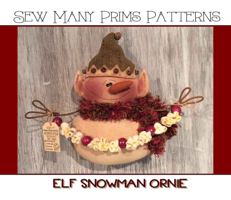 Primitiv Alv Snögubbe MÖNSTER Popcorn Girlang, Ornament - Ornie - Sew Many Prims - omedelbar nedladdning bild 1