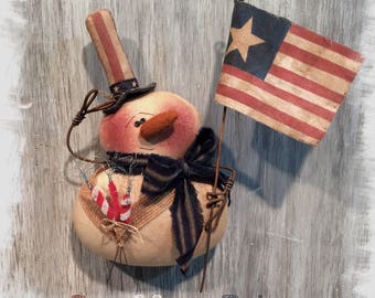Primitive Americana Snowman PATTERN Firecrackers, Flag, Ornament- Uncle Snow Sam Ornie - Sew Many Prims - instant download