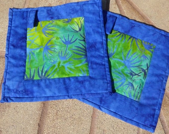 Abstract Cotton Hot Pads Set – Green and Blue, Handmade in USA