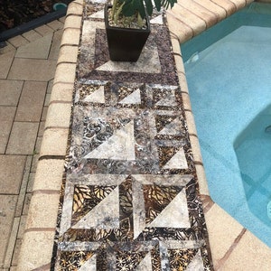 Geometric contemporary batik earth tone table runner