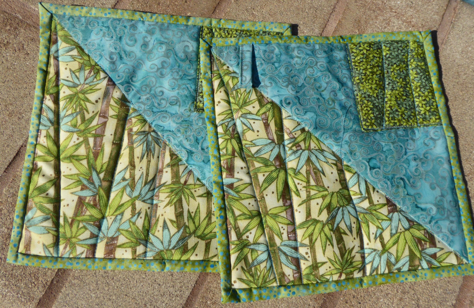 Tropical Bamboo Hot Pads – Handmade Cotton Quilted Pot Holders
