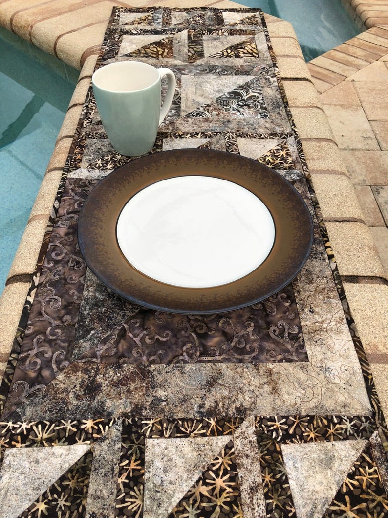 Geometric Contemporary Batik Earth Tone Table Runner Etsy