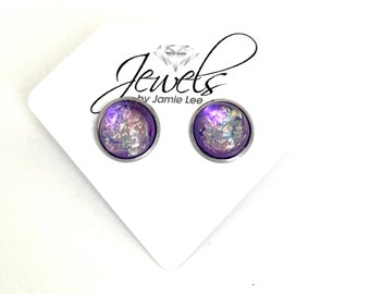 Round by Shrieking Violet\u00ae Purple Haze ZSV-BLE01 Silver Stud Earrings